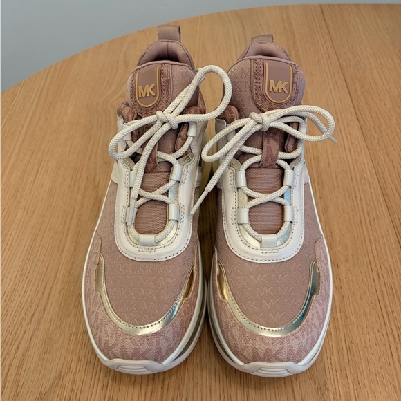 Michael Kors Women's Olympia two tone logo trainers pink platform sneakers - Picture 3 of 7